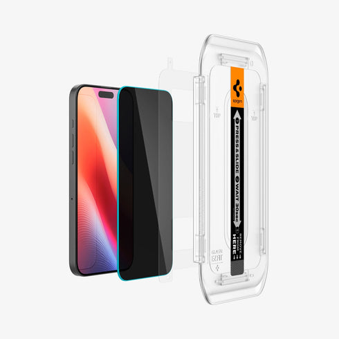 מגן מסך לסדרת iPhone 16 מבית Spigen GLAS.tR EZ Fit Privacy